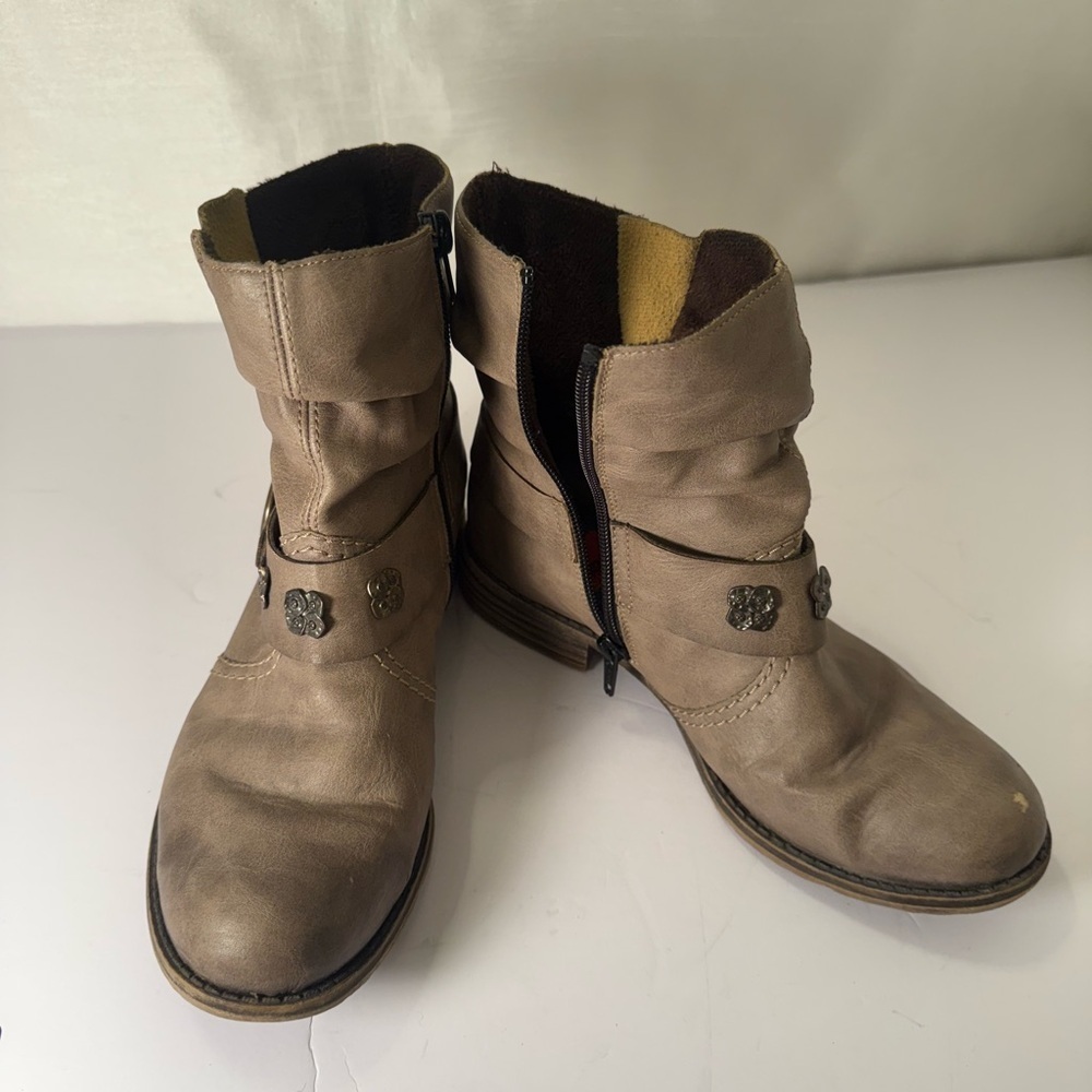 Rieker Peggy 98 Beige Leather Ankle Boots Women's Size 5.5-6 Inside Zipper